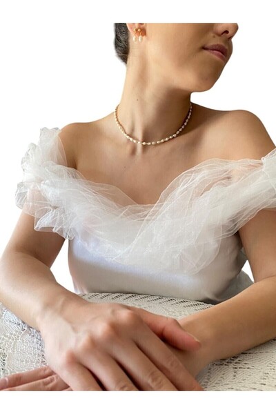 By Saadet Özkanlı Küçük Inci ,3 Mm Gerçek Arpa Kum Inci Choker , Kolye Kare Altın Rengi Boncuklu Gerçek Inci Kolye