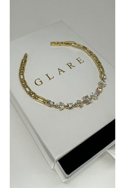GLARE JEWELRY Zircon Stone Design Steel Bracelet in 14 Gold Model with 4 Years Warranty