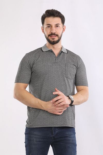HEDEFNUR TEKSTİL Men's Daddy T-Shirt Collar Pocket Patterned Model Classic Cut