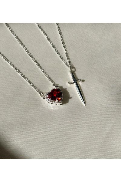 DELLS ACCESSORY Heart Sword Couple Necklace with Steel Chain 14 February Gift