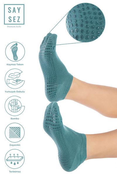 SAYSEZ Bamboo Women's Anti-Slip Sole Water Green Silicone Print Pilates Yoga Fitness Dance Activity Booties Stocking