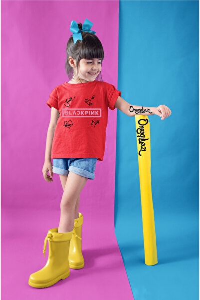 oneagılyazı Black Pink Štampano Devojka Oversize kroj T-shirt