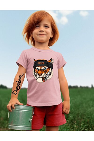 oneagılyazı Tiger Printed Girl's Oversize T-Shirt