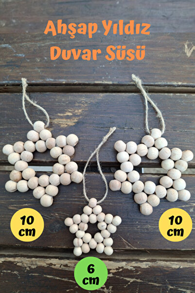 tsundoku 3'lü Dekoratif Ahşap Boncuklu Yıldız Set, Kapı Duvar Mutfak Bebek Odası Süsü
