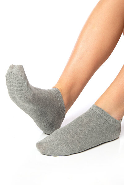 SAYSEZ Bamboo Women Anti-Slip Sole Grey Melange Silicone Print Pilates Yoga Fitness Dance Activity Booties Stocking