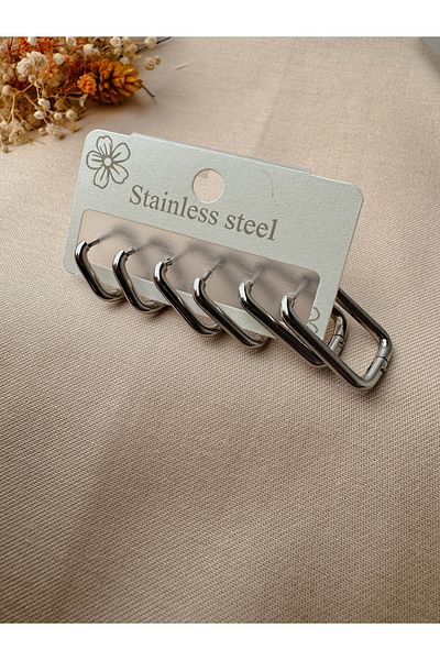 zarifje 6-Piece Steel Hoop Rectangular Earrings Model
