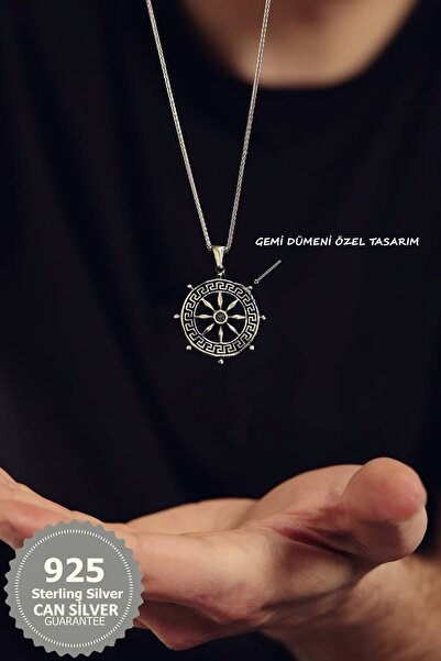 CAN SİLVER 925 Ayar Gümüş Özel Tasarım Gemi Dümeni Erkek Kolye