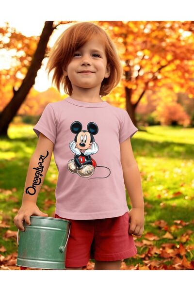 oneagılyazı Mick Mause Printed Girl's Oversize T-Shirt