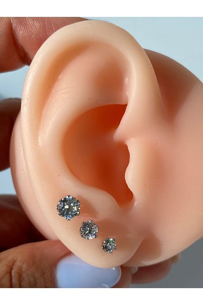 kurukafagift Solitaire Zircon Stone Steel Set of 3 Earrings