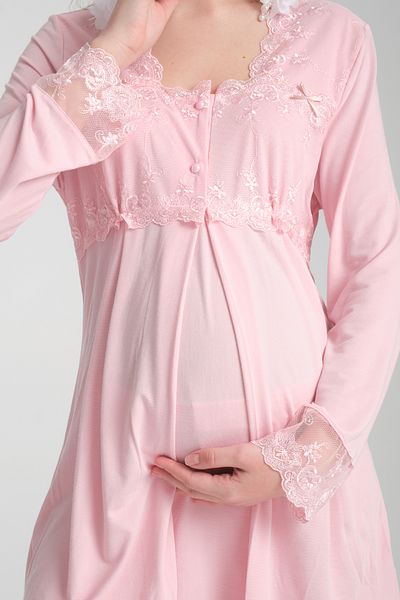 Effortt Elegant Lace Detailed Maternity & Maternity Sleepwear & Dressing Gown Set - Primum 4 Pieces