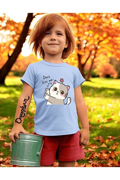 oneagılyazı Тениска с котешки с принт за момичета с уголемен