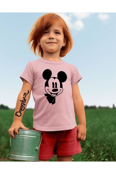 oneagılyazı Mick Mause Printed Girl's Oversize T-Shirt