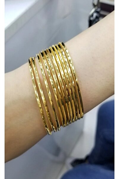 CASELN 22 Ayar Altın Kaplama 10 Lu Ajda Tırtıklı Ray Bilezik Seti