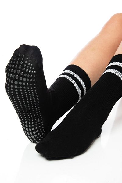 SAYSEZ Bamboo Women's Anti-Slip Sole Silicone Print Pilates Yoga Fitness Dance Activity Black Tennis Sock