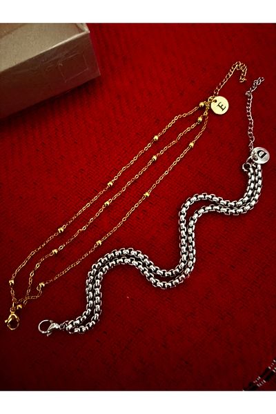 derokas Special for February 14 Valentine's Day Double Letter Lover Steel Tarnish-Free Elegant Stylish Set of 2 Bracelet