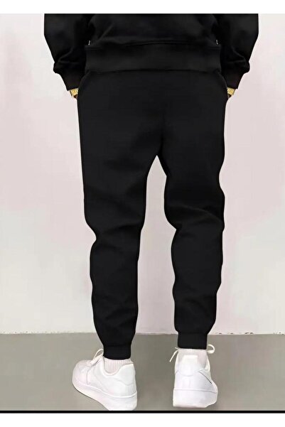 caddekombin Men's Paris Printed Jogger Regular Fit Fit Black Sweatpants