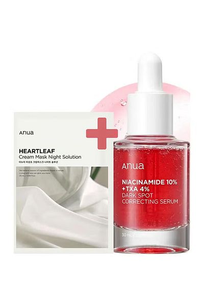 ANUA مجموعة العناية بالبشرة المسائية - مصل تصحيح البقع الداكنة 10% نياسيناميد و4% TXA 30 مل وHeartleaf