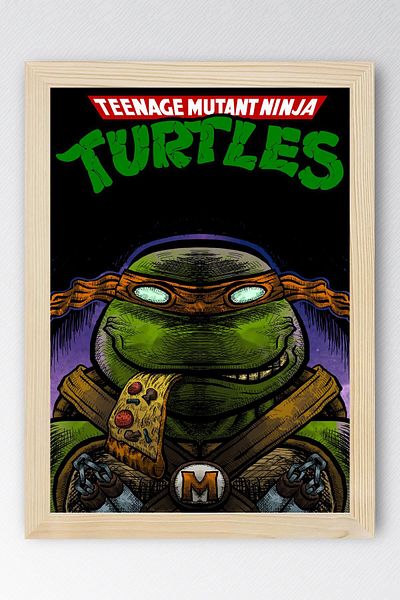Saturn Ninja Turtles Michelangelo Framed Painting - Teenage Mutant Ninja Turtles Movie Poster Painting
