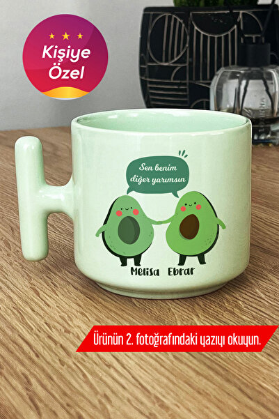 Hedizu Kişiye Özel Avokadolar Pastel T Kulplu Kupa Bardak Yeşil Arkadaşa Doğu...