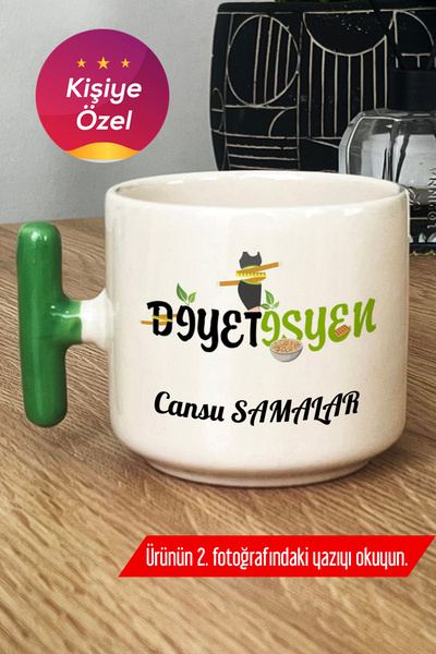 Hedizu Kişiye Özel Diyetisyen Kupa Bardak T Kulplu Yeşil Tıp Bayramı Hediyesi...