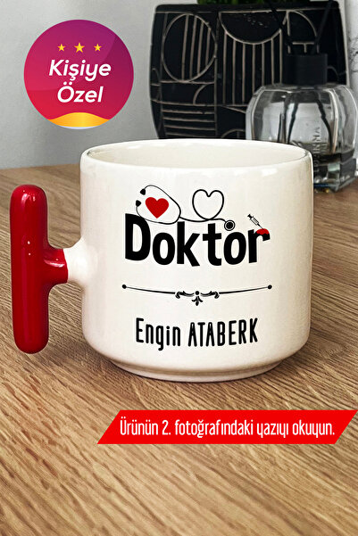 Hedizu Kişiye Özel Doktor Kupa Bardak T Kulplu Kırmızı Tıp Bayramı Hediyesi G...