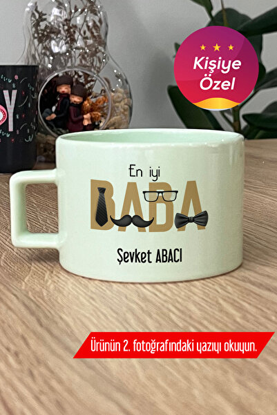 Hedizu Kişiye Özel En İyi Baba Pastel Fincan Yeşil Babalar Günü Hediyesi T2N Q6Y