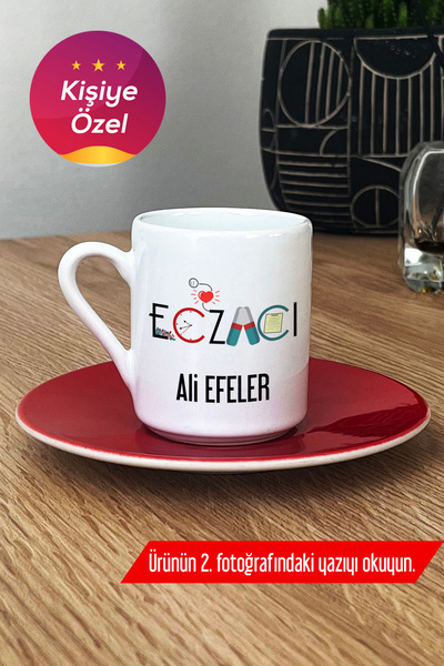Hedizu Kişiye Özel Eczacı Türk Kahvesi Fincanı Kırmızı Tıp Bayramı Hediyesi L...