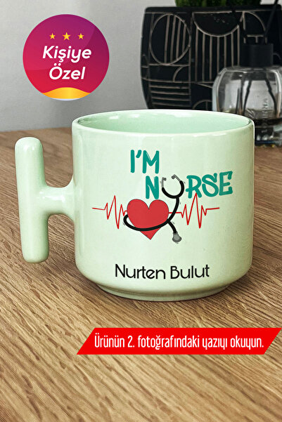 Hedizu Kişiye Özel Hemşire Pastel T Kulplu Kupa Bardak Yeşil Tıp Bayramı Hedi...