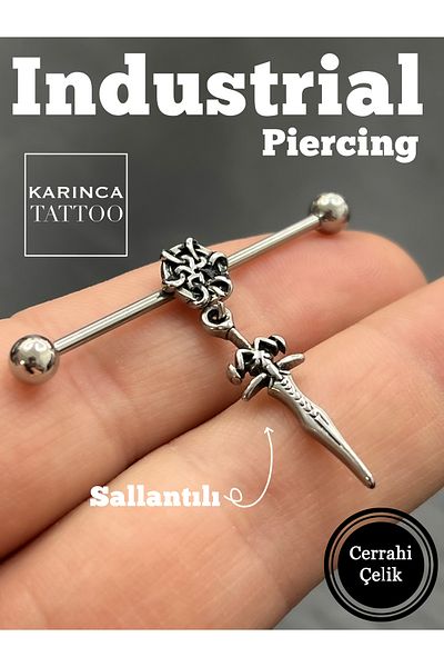 Karınca Piercing Gothic Dangle - Surgical Steel Industrial Bridge Piercing (Ant Tattoo)