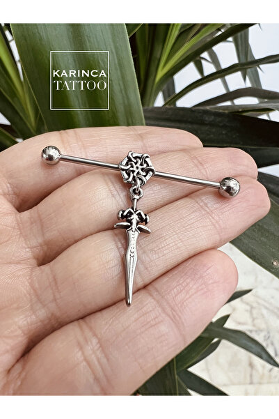 Karınca Piercing Gothic Sallantılı Cerrahi Çelik Industrial Endüstriyel Köprü Piercing (Karınca Tattoo)