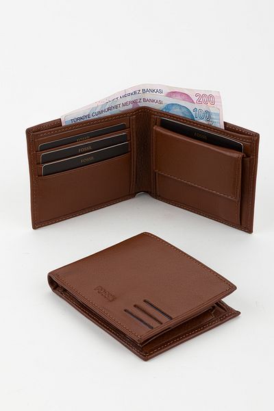 Fossil Boxed Genuine Leather Horizontal Tan Hand Portfolio Card Holder Wallet