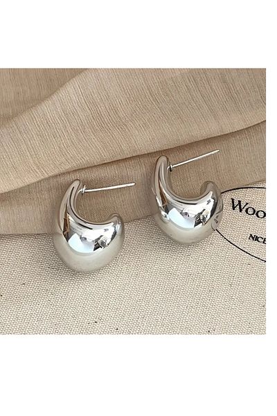 mos&more Silver Drop C-Shaped Women's Earrings