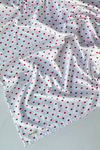Baby Cais Collection Organik Pamuk Bebek Battaniyesi Kalp Desenli Bebek Battaniyesi 100x120 CM