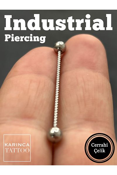 Karınca Piercing Silver Color Coiled Rod Ear Bridge Piercing (Industrial Piercing)