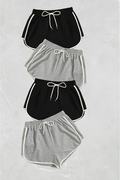 DWN WEAR Σετ 4 καλοκαιρινών βαμβακερών γυναικείων μίνι σορτς μαύρο και γκρι