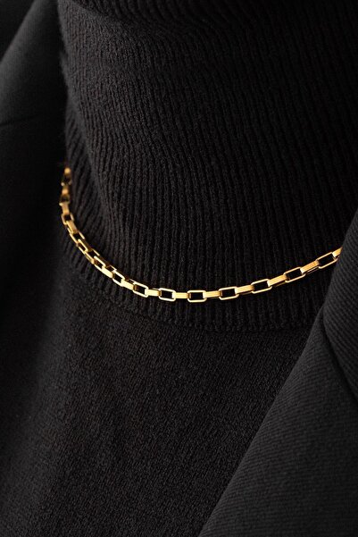 ByFlorya Jewelry Çelik Dikdörtgen Zincir Kolye Kararmaz 3mm Ayarlanabilir Boy