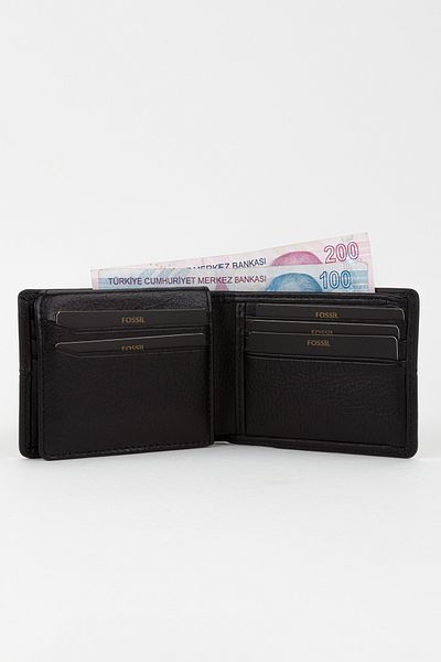 Fossil Boxed Genuine Leather Horizontal Stitching Black Hand Portfolio Card Holder Wallet