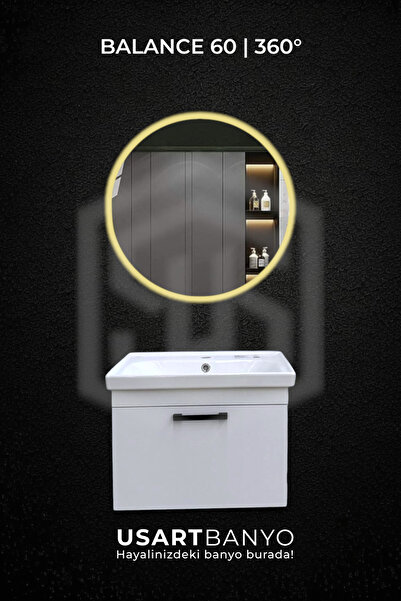 USART BANYO Balance 60 cm Banyo Dolabı + Reflectus 360° Günışığı Led Ayna 60*60 cm
