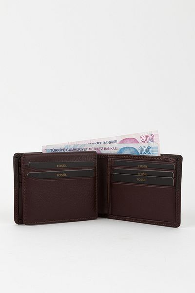 Fossil Boxed Genuine Leather Horizontal Stitched Brown Hand Portfolio Card Holder Wallet