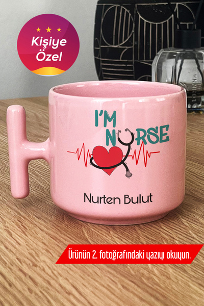 Hedizu Kişiye Özel Hemşire Pastel T Kulplu Kupa Bardak Pembe Tıp Bayramı Hedi...