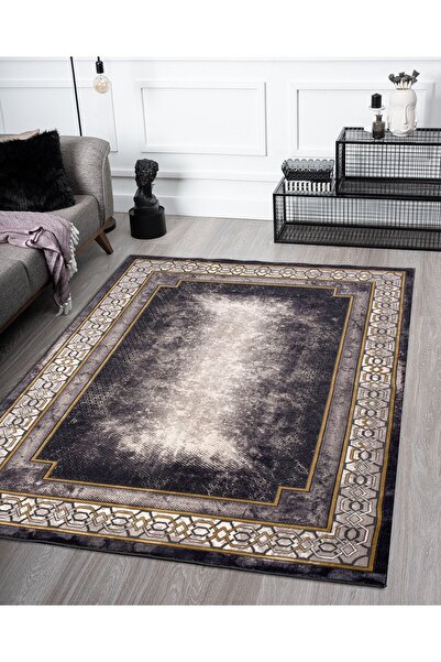 Vila Nova Home Modern Desenli  Yumuşak Tuşeli Antrasit Gold Salon Oturma Odas...