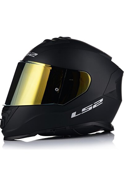 LS2 Storm 2 Mat Siyah Kapalı Motosiklet Kaskı Gold Camlı