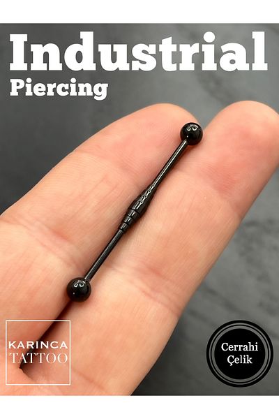 Karınca Piercing Black Color Node Pattern Ear Bridge Piercing (Industrial Piercing)