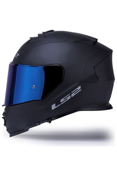 LS2 Storm 2 Mat Siyah Kapalı Motosiklet Kaskı Mavi Camlı