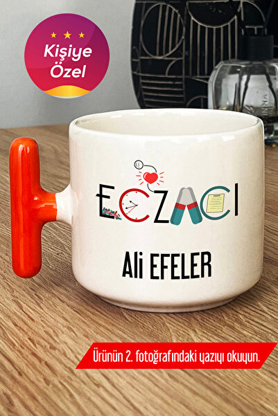 Hedizu Kişiye Özel Eczacı Kupa Bardak T Kulplu Turuncu Tıp Bayramı Hediyesi P...