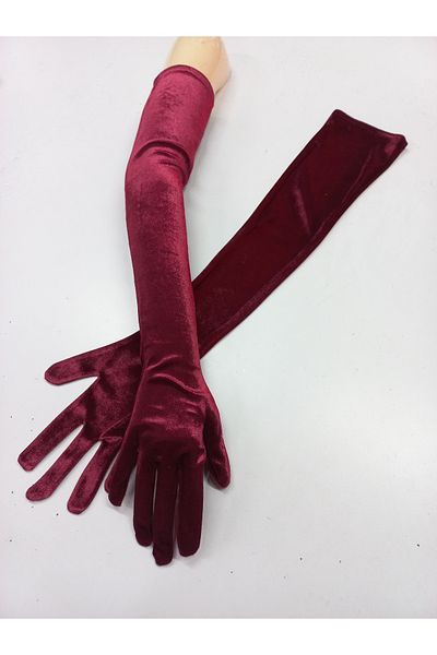 Qrsln Elisabeth Burgundy Velvet Long Gloves