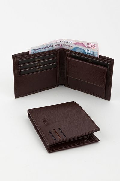 Fossil Boxed Genuine Leather Horizontal Brown Hand Portfolio Card Holder Wallet