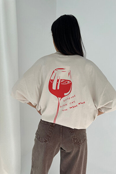 Jose Clothing Women's White Self Patterned Crew Neck Oversize Cut T-Shirt