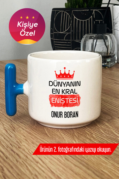 Hedizu Kişiye Özel En Kral Enişte Kupa Bardak T Kulplu Mavi Doğum Günü Hediye...