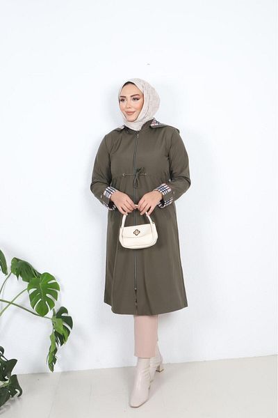 şuranur Khaki Raincoat with Pattern Inside